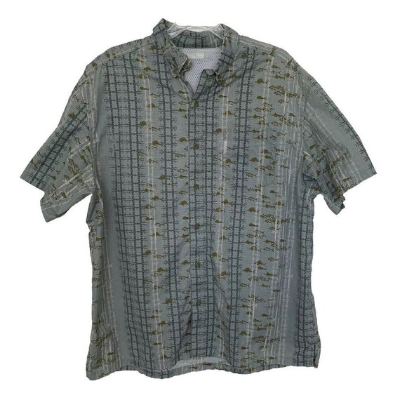 Columbia PFG Fishing Tuna Blue Green Mens Large Button Cotton Shirt - Picture 1 of 7